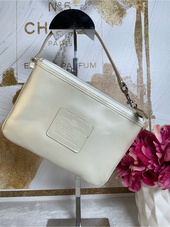 Coach Handbags - Coach Pearlescent Cream Leather Wristlet Pouch